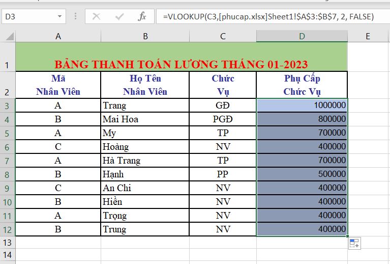 Bài tập Hàm VLOOKUP giữa 2 file cho ra kết quả