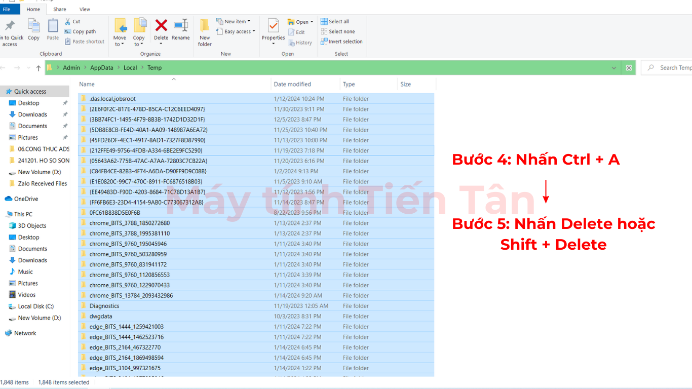 Bước còn lại trong xóa file rác trong Temporary File